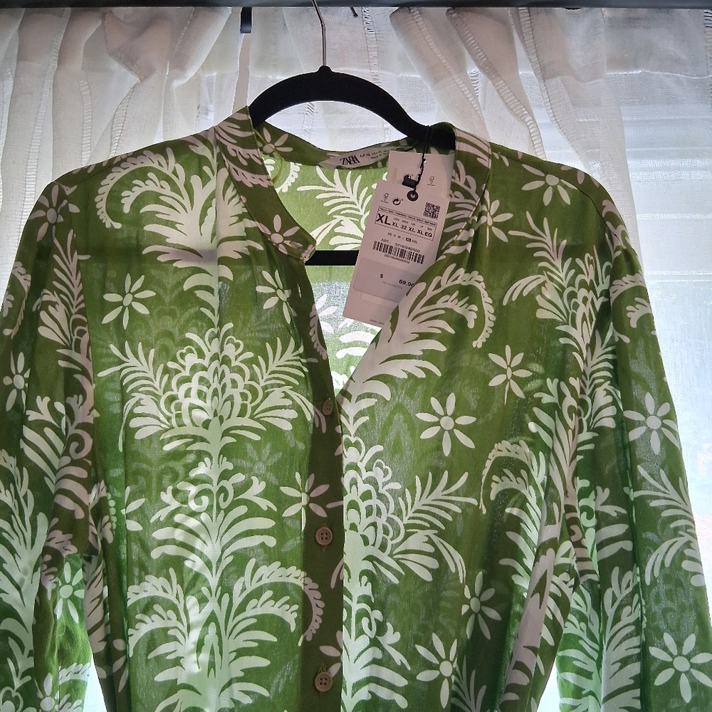 Zara Olive and White Patterned Dress